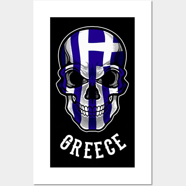 Greece Flag Skull Greek Patriotic Skeleton Wall Art by MerchFrontier